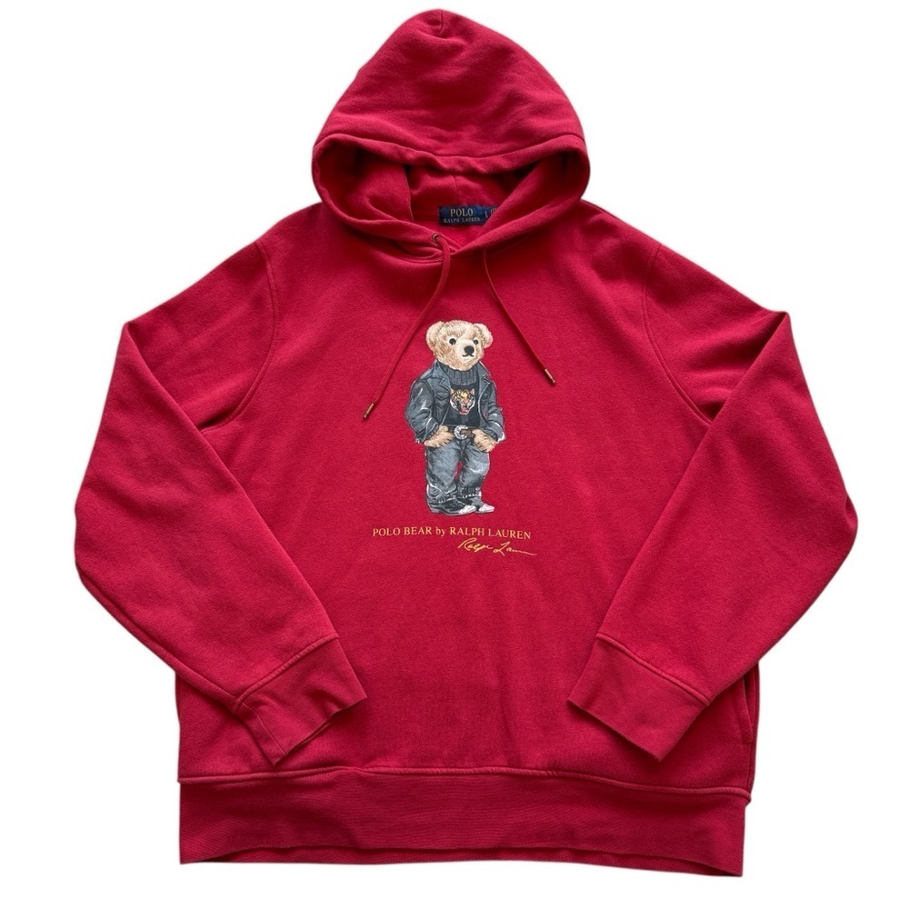 Polo Ralph Lauren Hoodie Mens L Red Lunar New Year Polo Teddy Bear Tiger Casual
